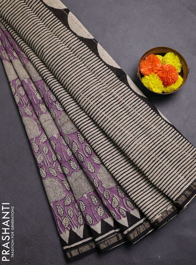 Purple & Black Chanderi Bagru Saree