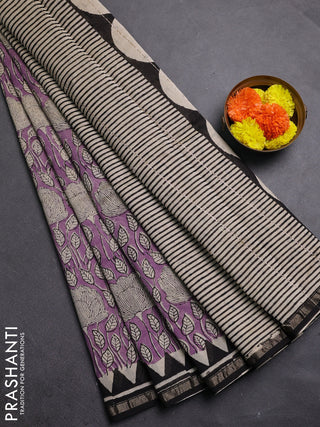 Purple & Black Chanderi Bagru Saree