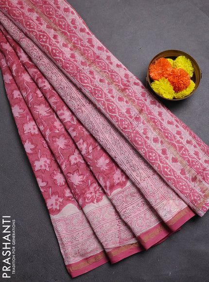 Mauve Pink Chanderi Bagru Saree
