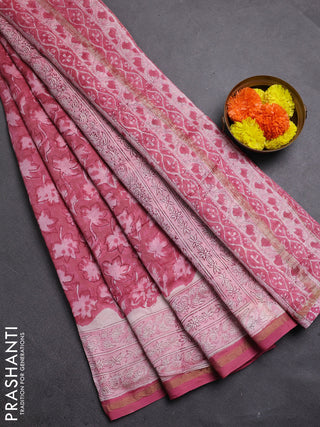 Mauve Pink Chanderi Bagru Saree