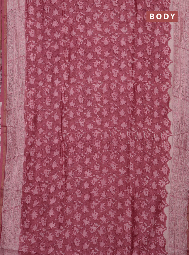 Mauve Pink Chanderi Bagru Saree