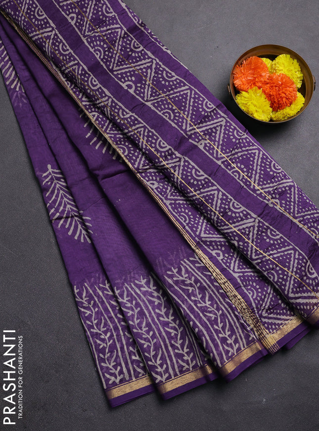 Purple Chanderi Bagru Saree