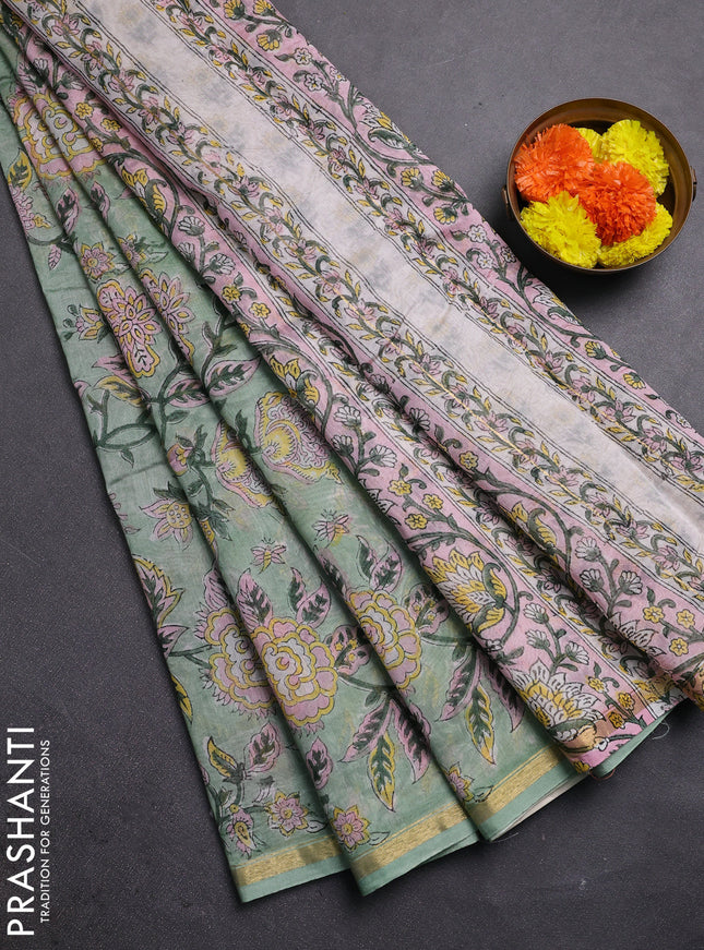 Pastel Green Chanderi Bagru Saree