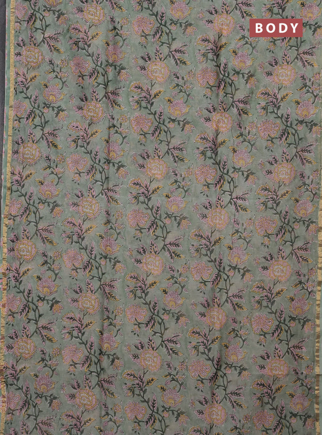 Pastel Green Chanderi Bagru Saree