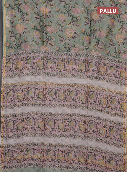 Pastel Green Chanderi Bagru Saree
