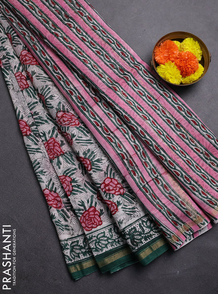 Pink & Off White Chanderi Bagru Saree