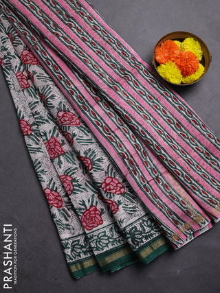 Pink & Off White Chanderi Bagru Saree