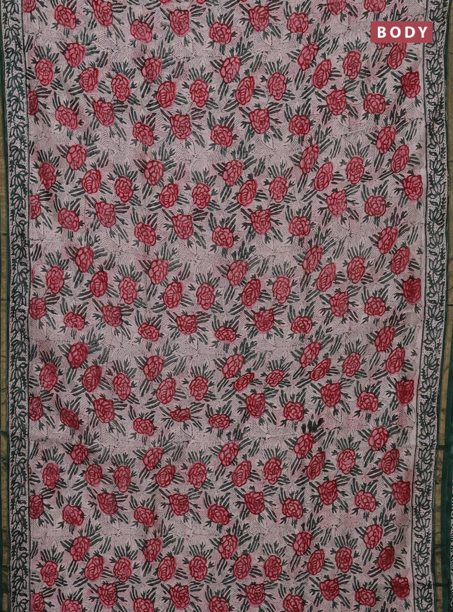 Pink & Off White Chanderi Bagru Saree