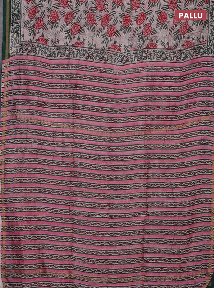 Pink & Off White Chanderi Bagru Saree