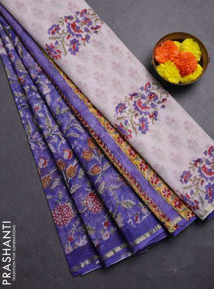 Violet & Off White Chanderi Bagru Saree