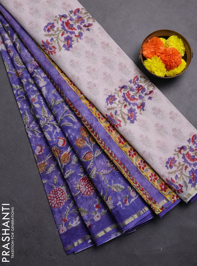 Violet & Off White Chanderi Bagru Saree