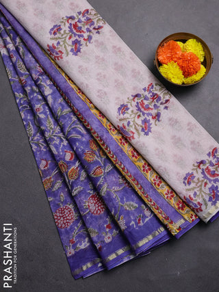 Violet & Off White Chanderi Bagru Saree