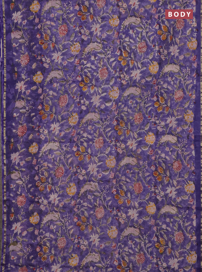 Violet & Off White Chanderi Bagru Saree