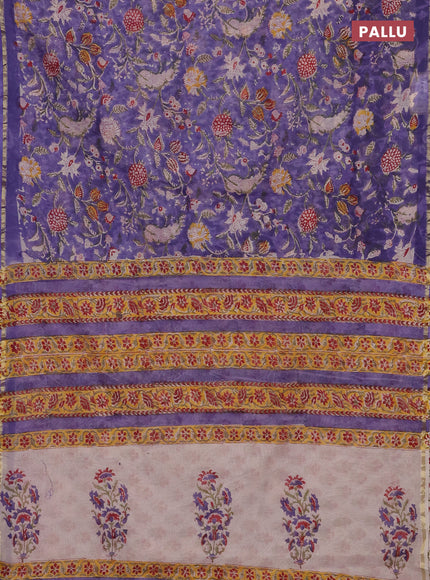 Violet & Off White Chanderi Bagru Saree
