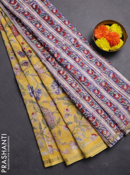 Yellow & Off White Chanderi Bagru Saree
