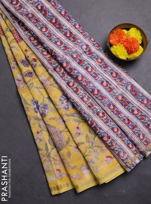 Yellow & Off White Chanderi Bagru Saree