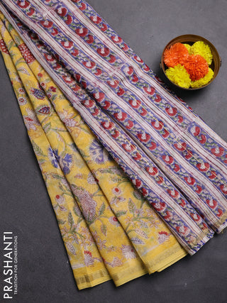 Yellow & Off White Chanderi Bagru Saree
