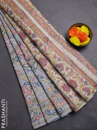 Pastel Blue & Off White Chanderi Bagru Saree