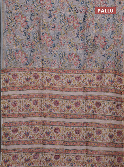 Pastel Blue & Off White Chanderi Bagru Saree