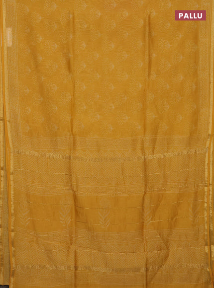 Mustard Yellow Chanderi Bagru Saree