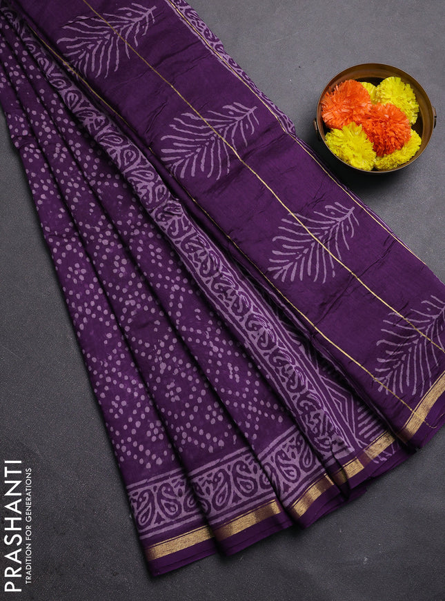 Purple Chanderi Bagru Saree