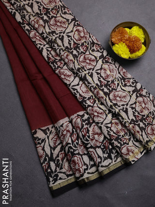 Maroon & Beige Chanderi Bagru Saree