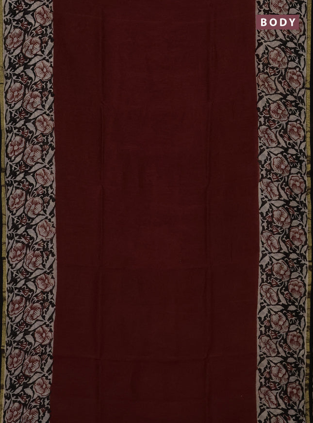 Maroon & Beige Chanderi Bagru Saree