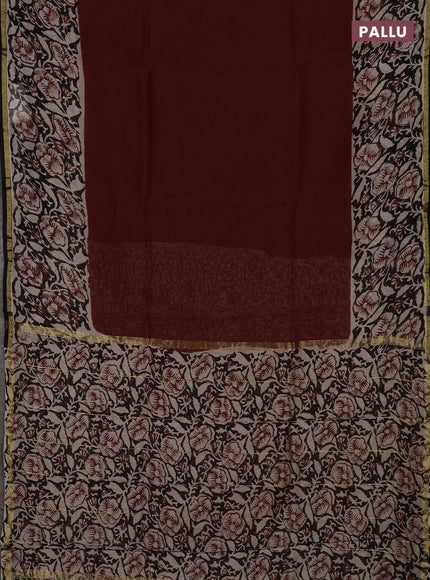 Maroon & Beige Chanderi Bagru Saree