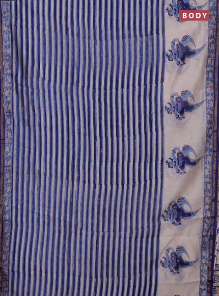 Off White & Blue Chanderi Bagru Saree