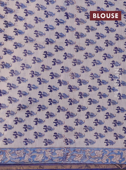 Off White & Blue Chanderi Bagru Saree