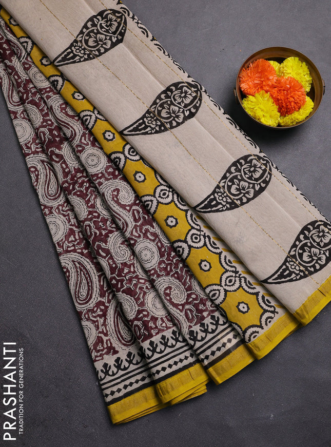 Maroon & Beige Chanderi Bagru Saree