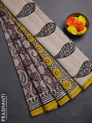 Maroon & Beige Chanderi Bagru Saree
