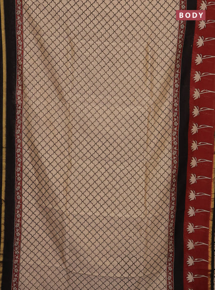 Beige & Maroon Chanderi Bagru Saree