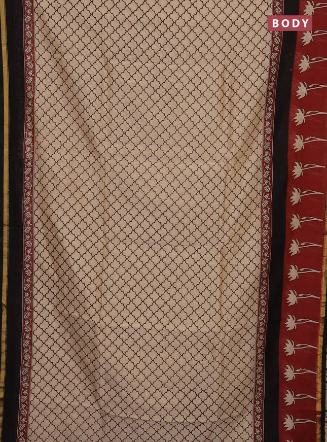 Beige & Maroon Chanderi Bagru Saree
