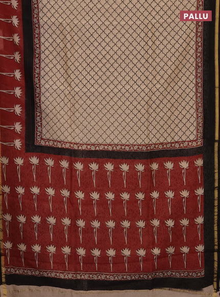 Beige & Maroon Chanderi Bagru Saree