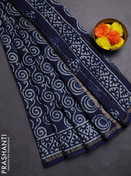 Navy Blue Chanderi Bagru Saree