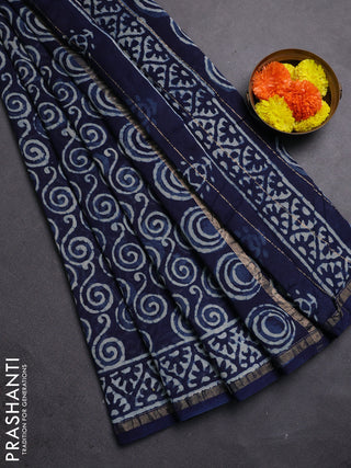 Navy Blue Chanderi Bagru Saree