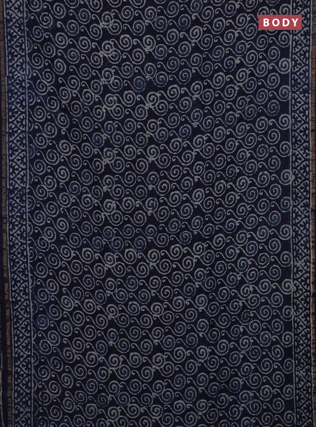 Navy Blue Chanderi Bagru Saree