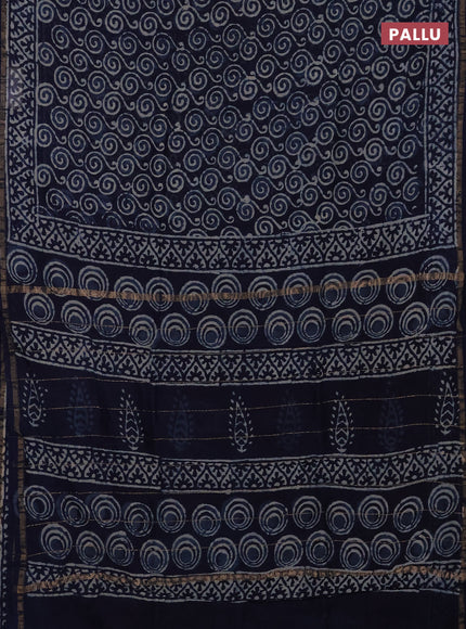 Navy Blue Chanderi Bagru Saree