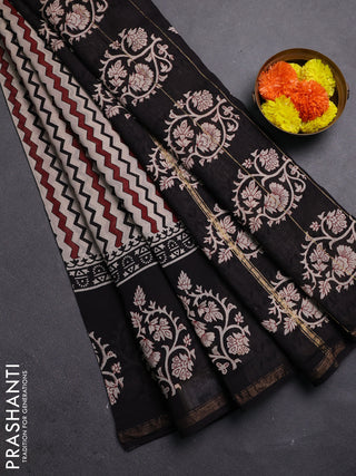Beige & Black Chanderi Bagru Saree