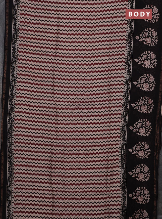 Beige & Black Chanderi Bagru Saree