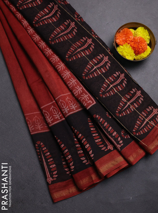 Maroon & Black Chanderi Bagru Saree