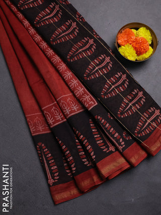 Maroon & Black Chanderi Bagru Saree