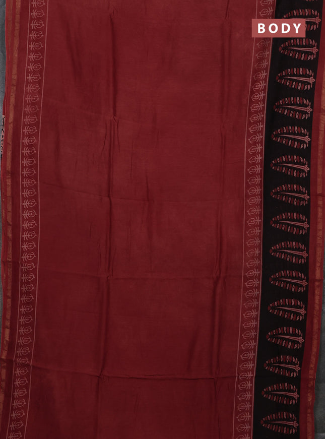 Maroon & Black Chanderi Bagru Saree