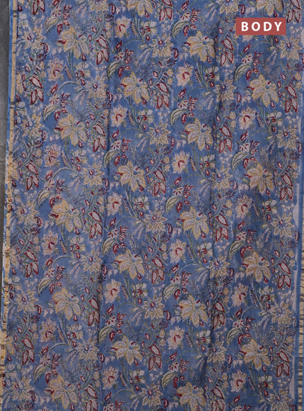 Blue & Off White Chanderi Bagru Saree
