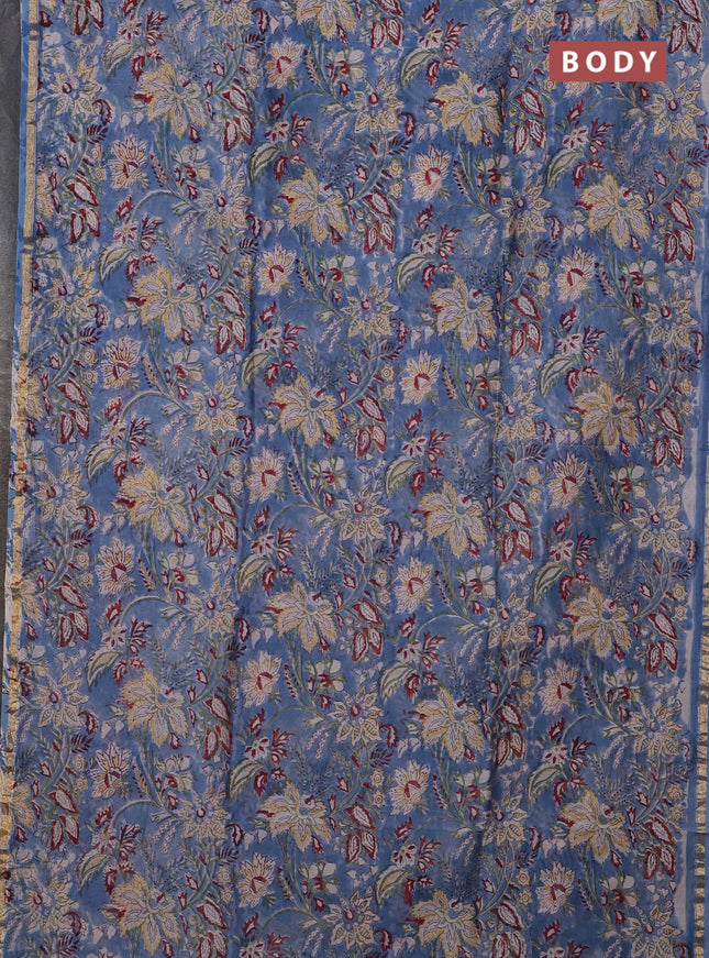 Blue & Off White Chanderi Bagru Saree