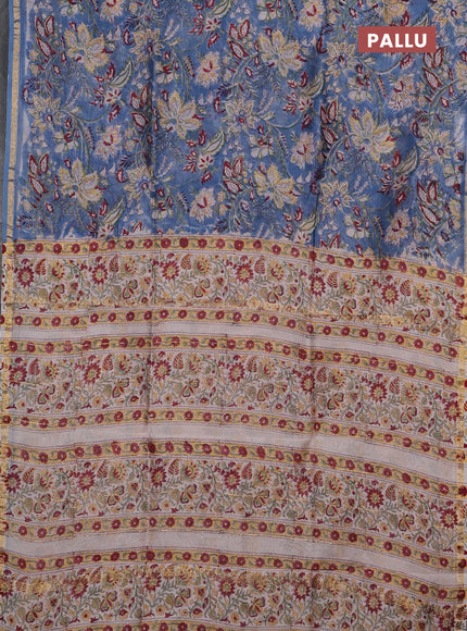 Blue & Off White Chanderi Bagru Saree