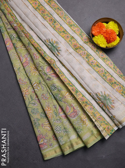 Pista Green Chanderi Bagru Saree