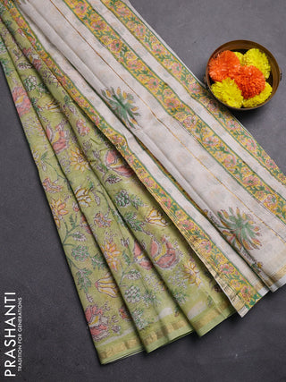 Pista Green Chanderi Bagru Saree