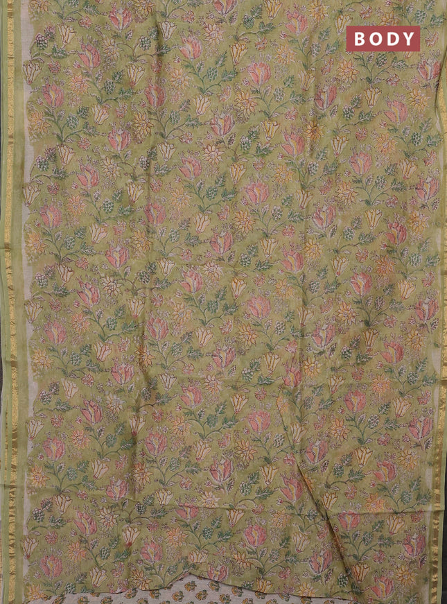 Pista Green Chanderi Bagru Saree